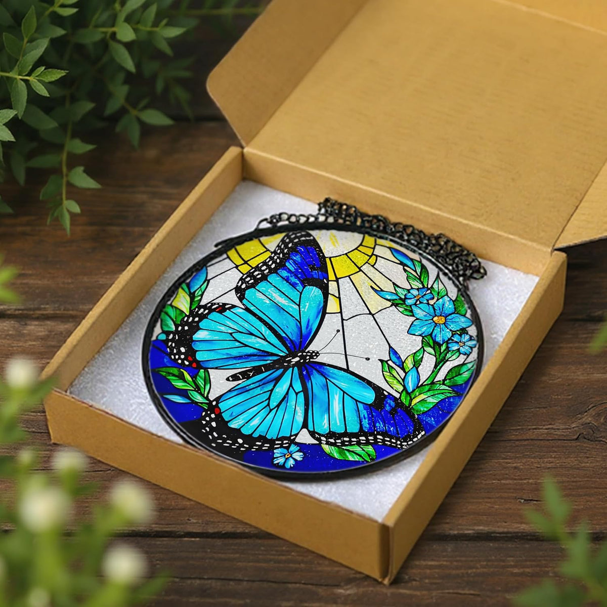Stained Glass Window Hanging, 8 Inch Sun Catchers Indoor Window, Butterfly Suncatchers for Windows