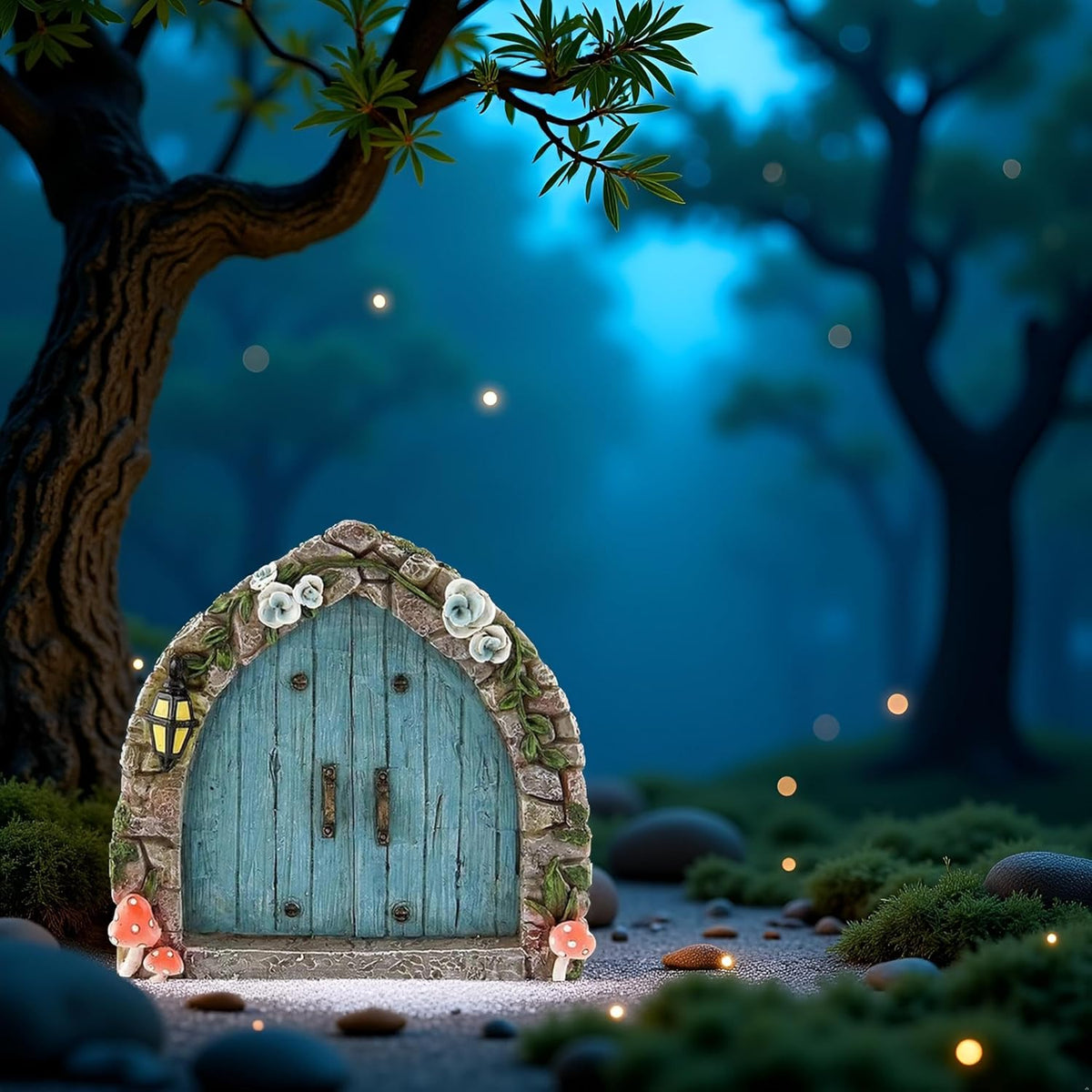 Blue Mini Fairy Garden Door for Tree, 3D Miniature Fairy Door for Fairytale Tiny House Doors