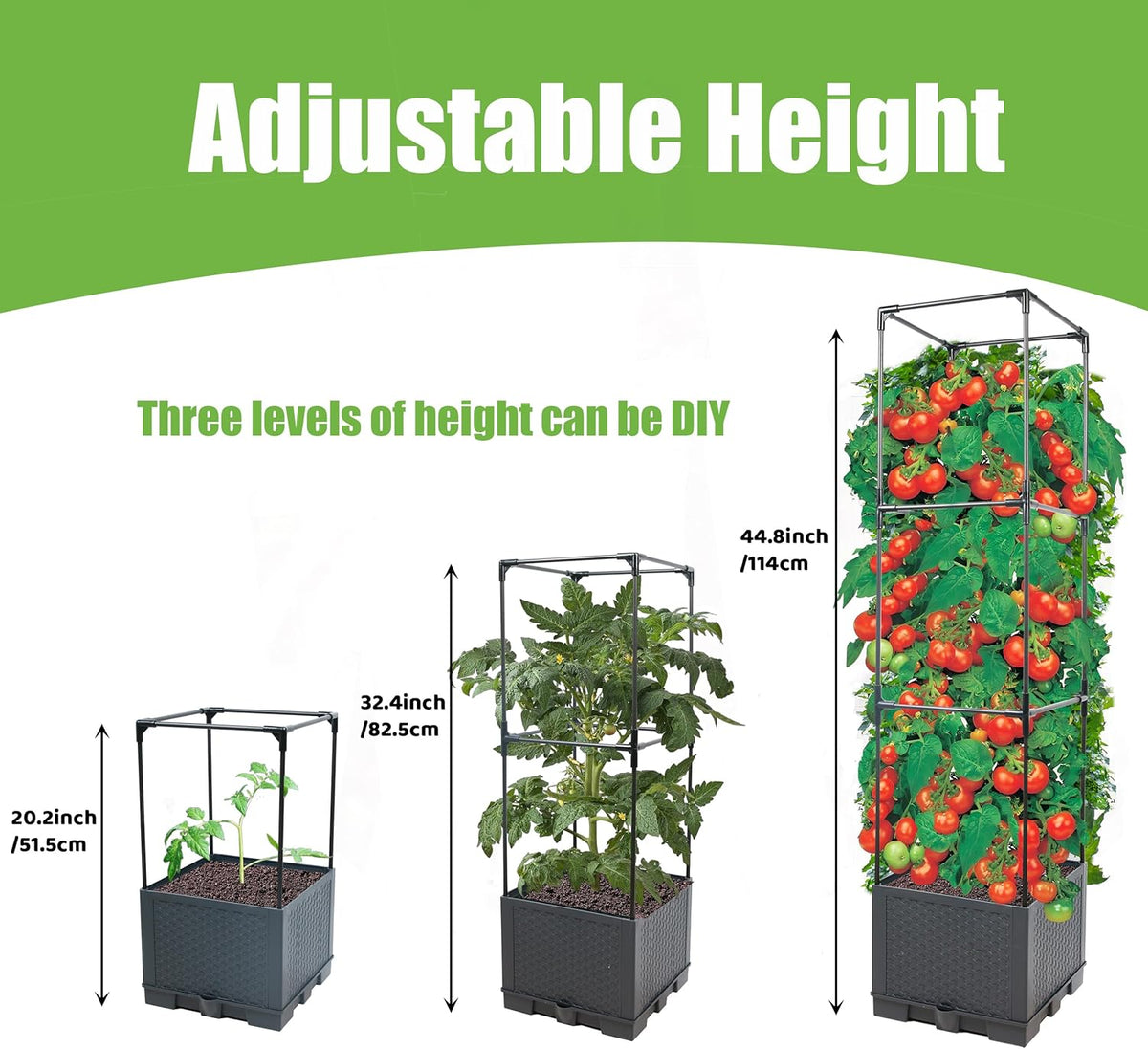 Sunnyglade 2 Pcs Raised Garden Bed Planter Box with Trellis, 44” Tomato Trellis Planter for Various