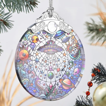 UFO Alien Stained Glass Ornament, Christmas Ornaments, Christmas Tree Decorations, UFO Alien