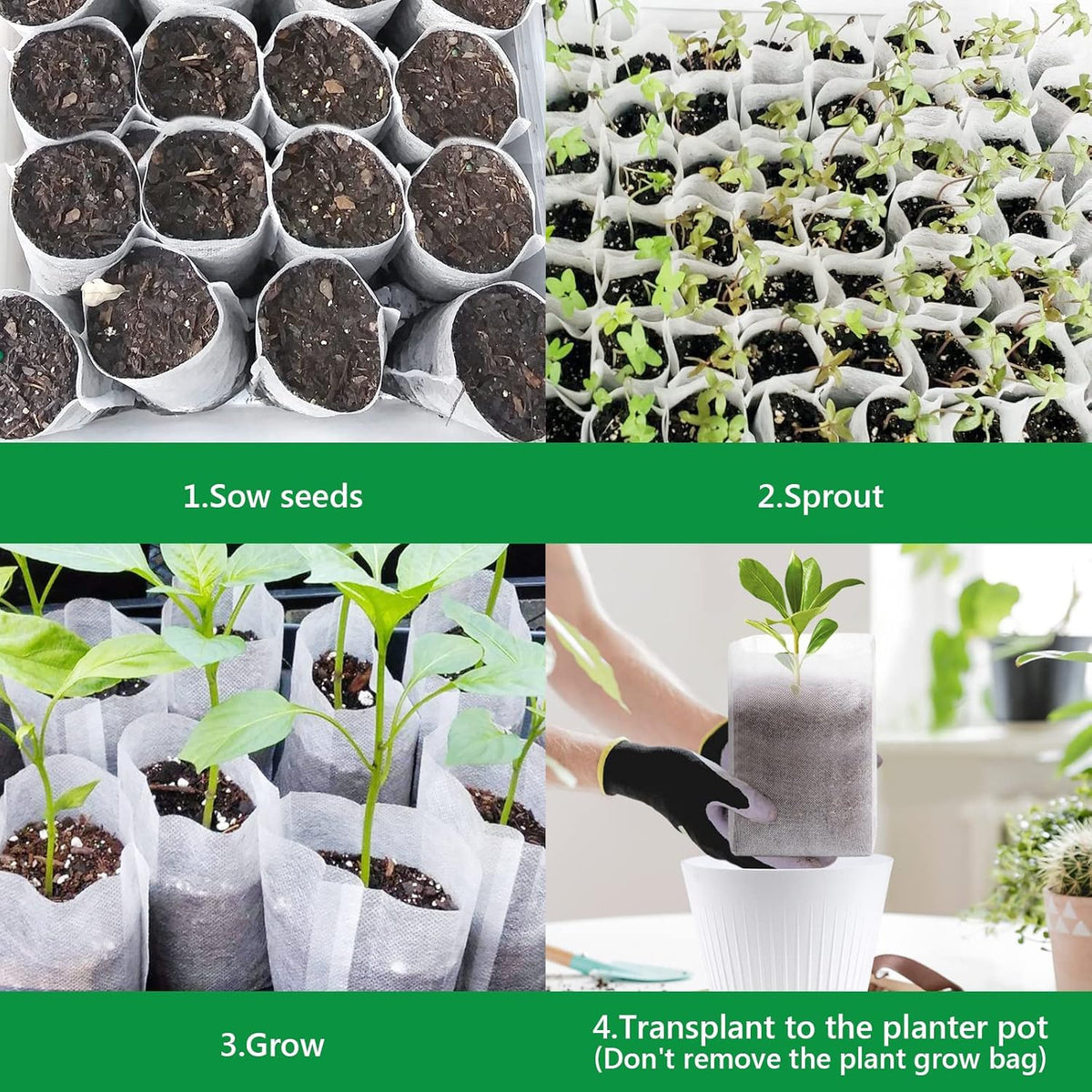 GREANER 100pcs Biodegradable Nursery Bags, 9 x 9inch Seed Planting Bags, Planting Seed Starting