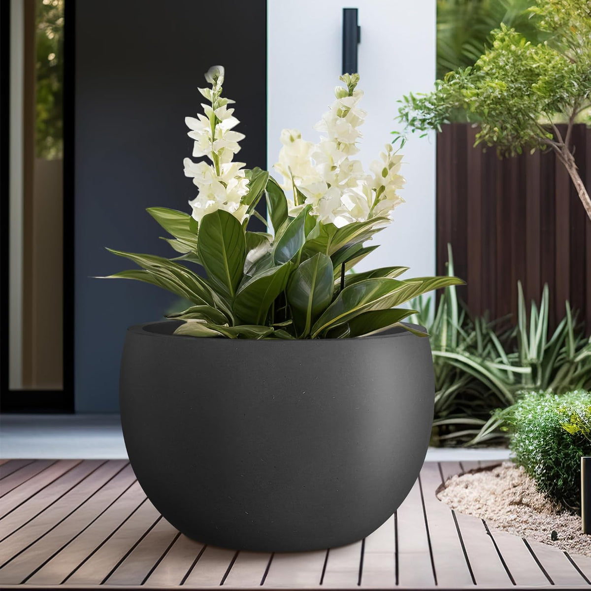 Kante 19.9" Dia Round Concrete Planter, Outdoor/Indoor Large Bowl Plant Pots with Drainage Hole and