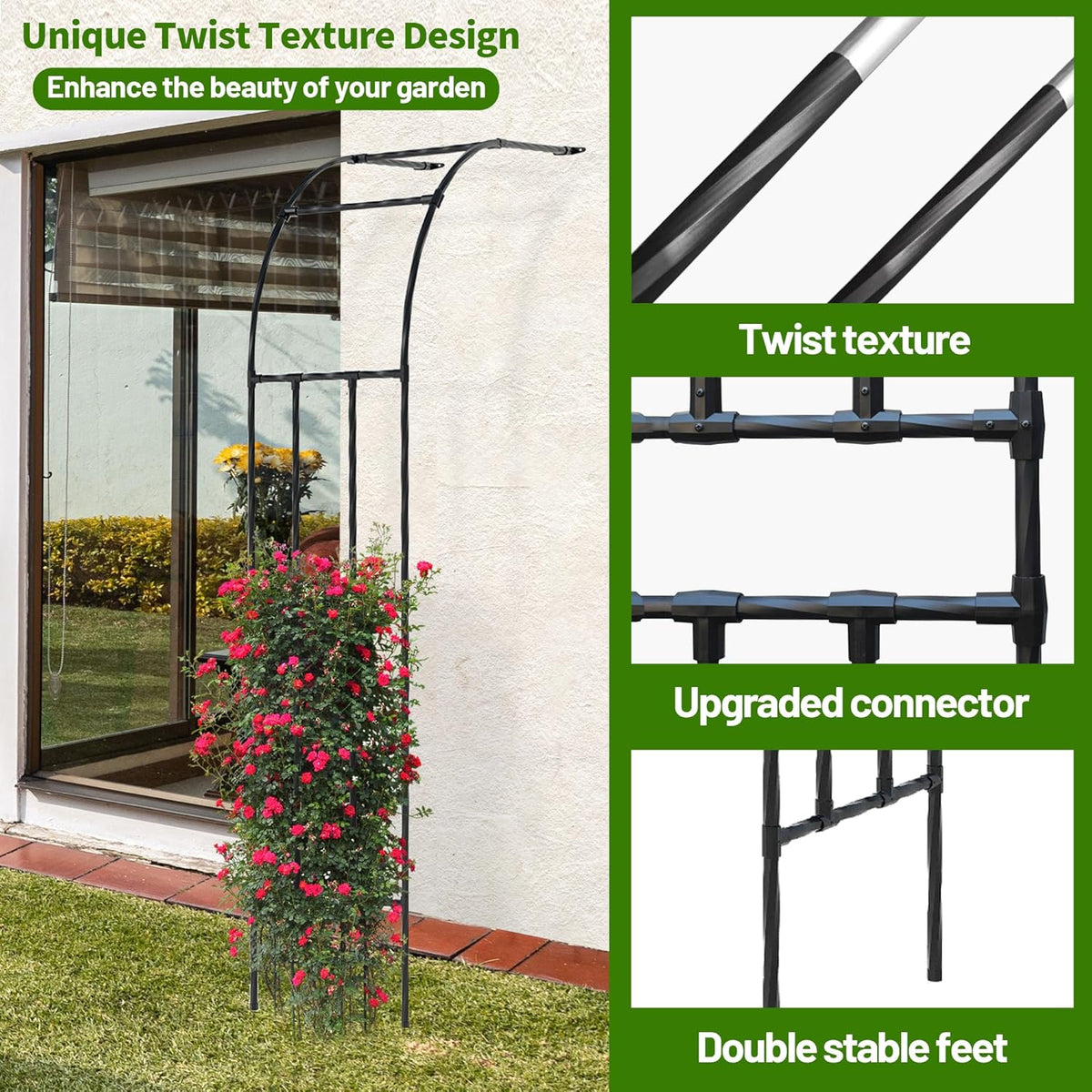 Twira Half Side Garden Arch Trellis, 7.9FT Metal Arbor Trellis for Climbing Plants Outdoor, Black