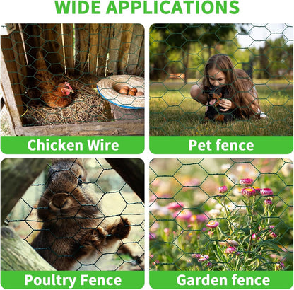 16 x 600 Inches Chicken Wire for Floral Arrangements, Green Chicken Wire, Hexagonal Galvanized Wire