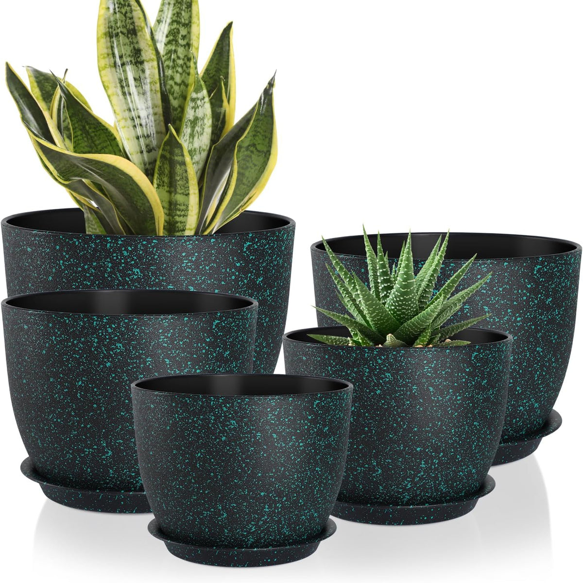 Plant Pots 10/9/8/7.5/7 inch Set of 5,Flower Pots with Multi Mesh Drainage Holes, Large Planters