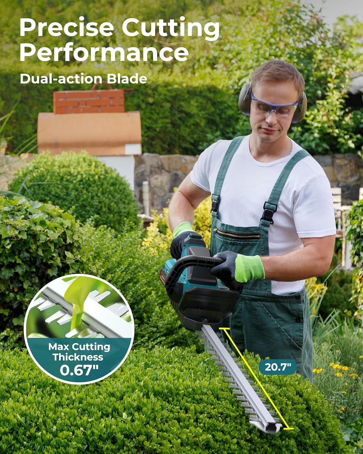 20'' Hedge Trimmer Cordless with Battery, Electric Handheld Bush Clipper with 2 Pack Rechargeable