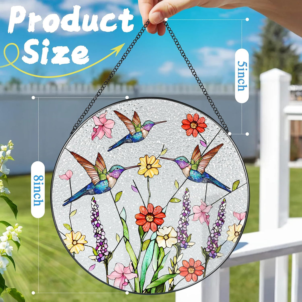 8 Inch Hummingbirds Stained Glass Suncatcher, Stained Glass Window Hanging, Window Hanging Decor