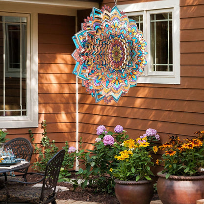 Mandala Daisy Wind Spinner - 12In 3D Kinetic Metal Wind Spinners, Stainless Steel Laser Cut Hanging