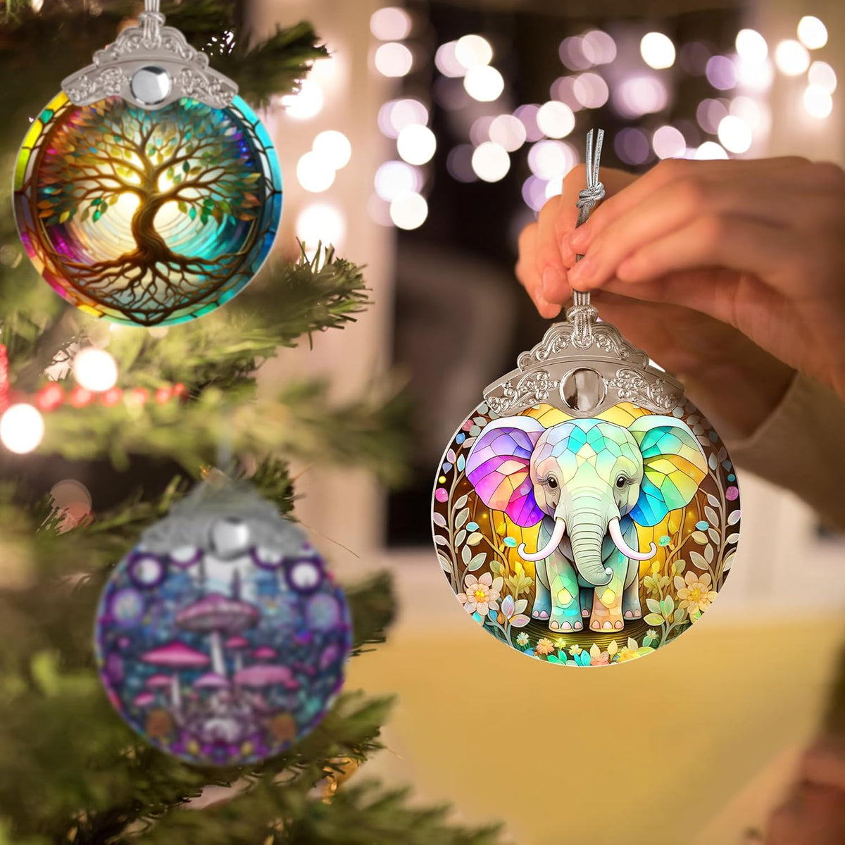 Stained Glass Suncatcher, Jocidea Elephant Ornament, Christmas Ornaments, Holidays Ornaments