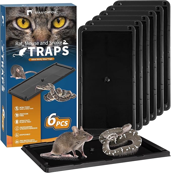 LULUCATCH Mouse Traps, 6 Pack Large Glue Traps Mouse Traps Indoor for Home, Pre-Baited Non-Toxic