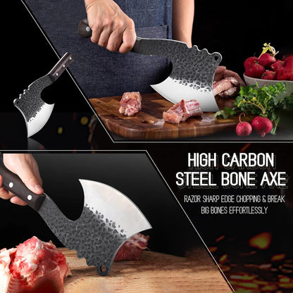 ROCOCO Meat Bone Cleaver Knife for Meat Cutting Handmade Heavy Duty Butcher Axes Hand Forged Full