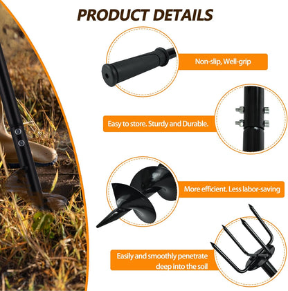 2 in 1 Hand Auger Spiral Drill for Planting, 6 X 42.9inch Post Hole Digger Manual Auger for Fence