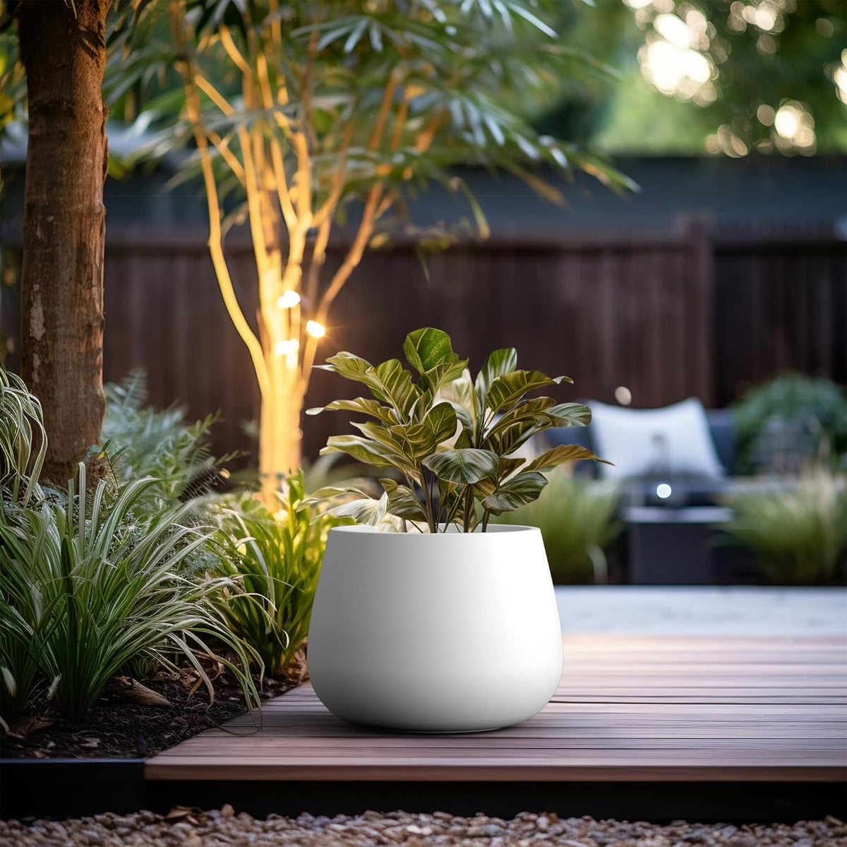 Kante Curva Series Planter, 14.8 Inch Round Concrete Garden Pot with Draiange Hole and Rubber Plug