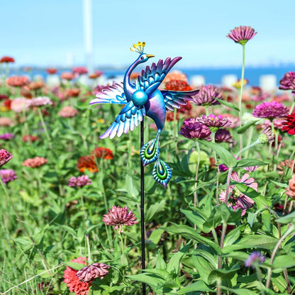 WONDER GARDEN Wind Spinners Outdoor - 2 Pack Small Metal Blue Peacock Wind Spinner Windmill, Wind