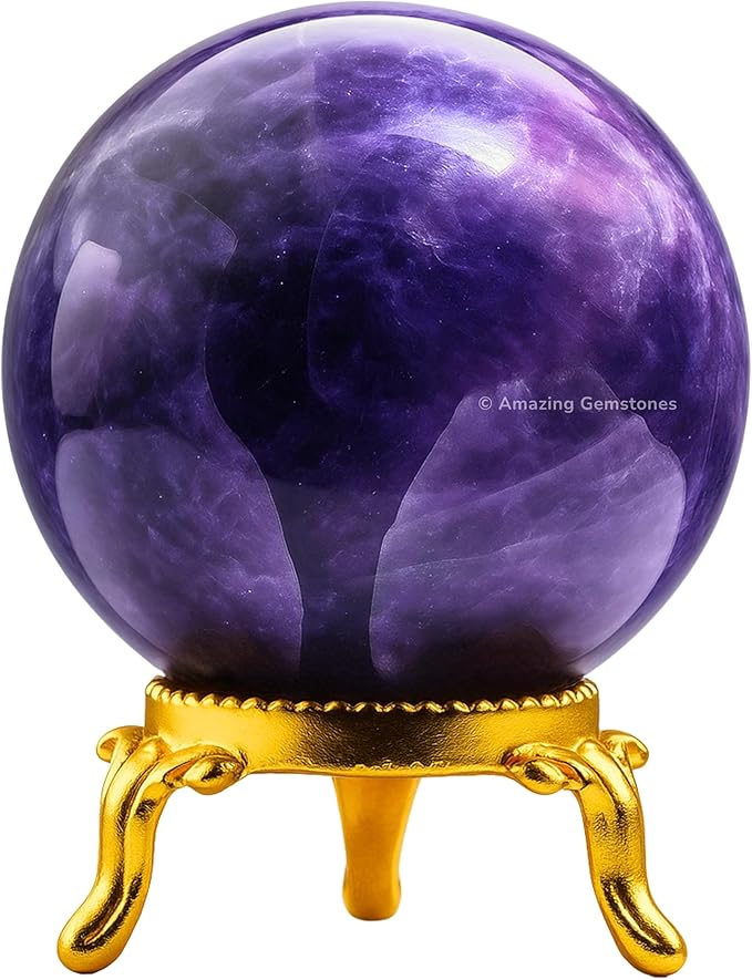 Amazing Gemstone Amethyst Crystal Ball with Stand - 2" Inches Crystal Sphere Meditation Balls for