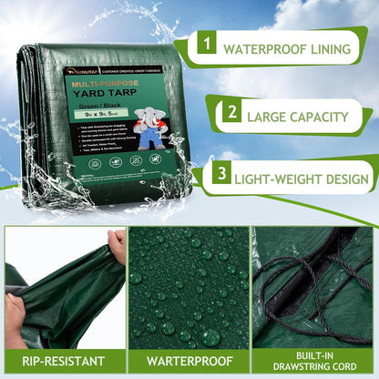 2 Pcs Leaf Tarp 9x9 Feet, Lawn Garden Leaf Tarp with 4 Drawstrings, Reusable Waterproof Poly Tarp