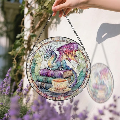 Dragon Stained Glass Window Hanging, 8 Inch Sun Catchers Indoor Window, Suncatchers for Windows