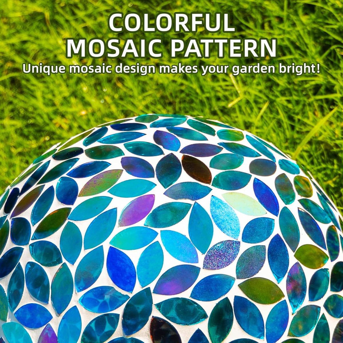 VOREEN 10-Inch Gazing Ball Glass Mosaic Gazing Globe, Handmade Outdoor Reflective Ball Yard