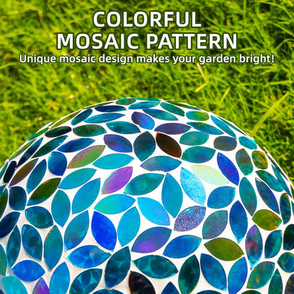 VOREEN 10-Inch Gazing Ball Glass Mosaic Gazing Globe, Handmade Outdoor Reflective Ball Yard