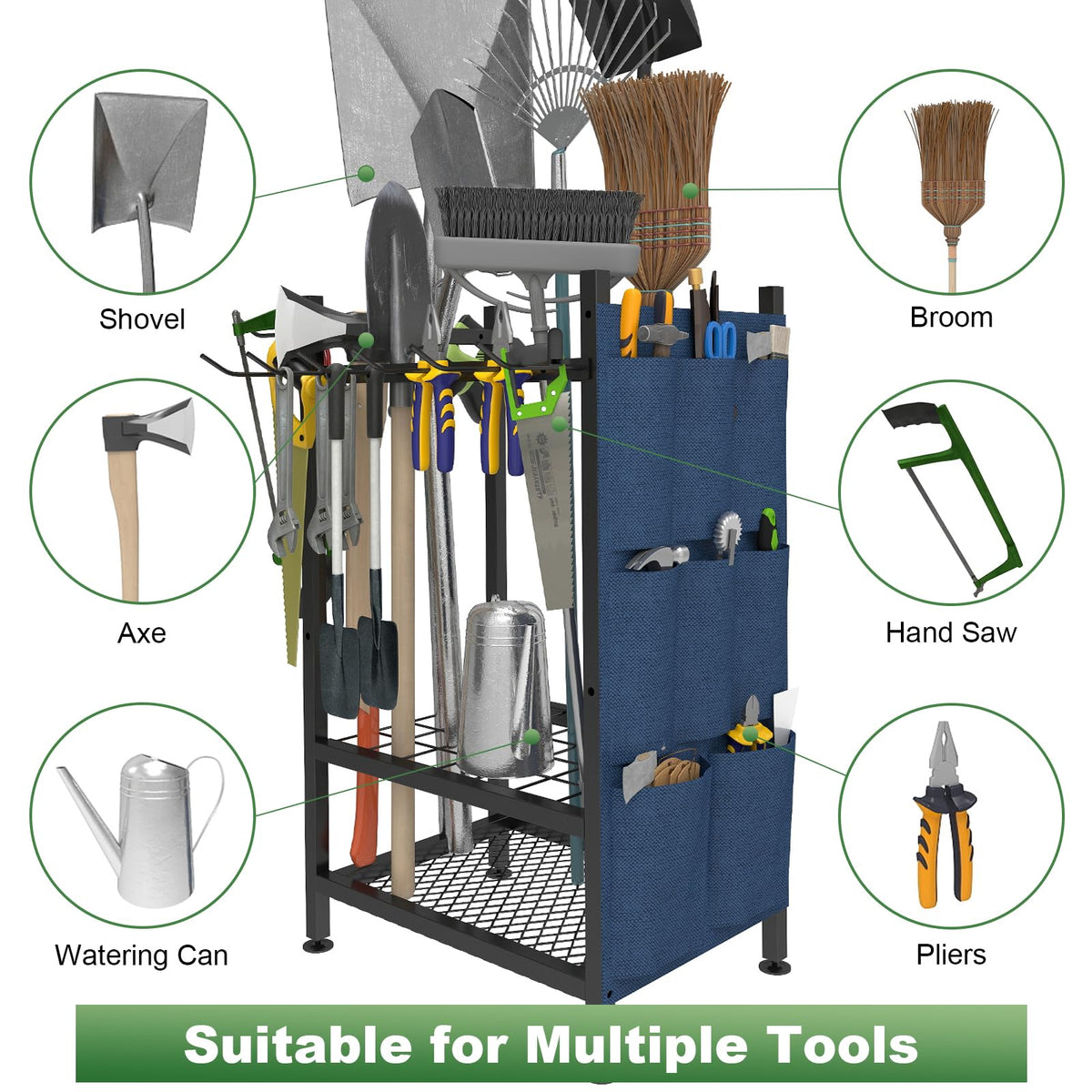 SAMRELAX Garden Tool Organizer, Garden Yard Tool Rack for Garage, Garage Organization and Storage