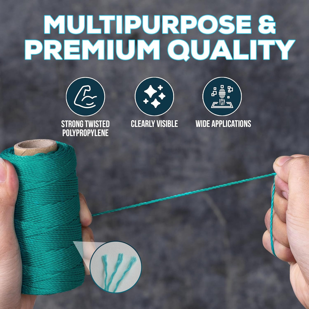 Green Mason Line String – 393ft, 1.3mm Thick Twisted Polypropylene – Durable Construction Twine for