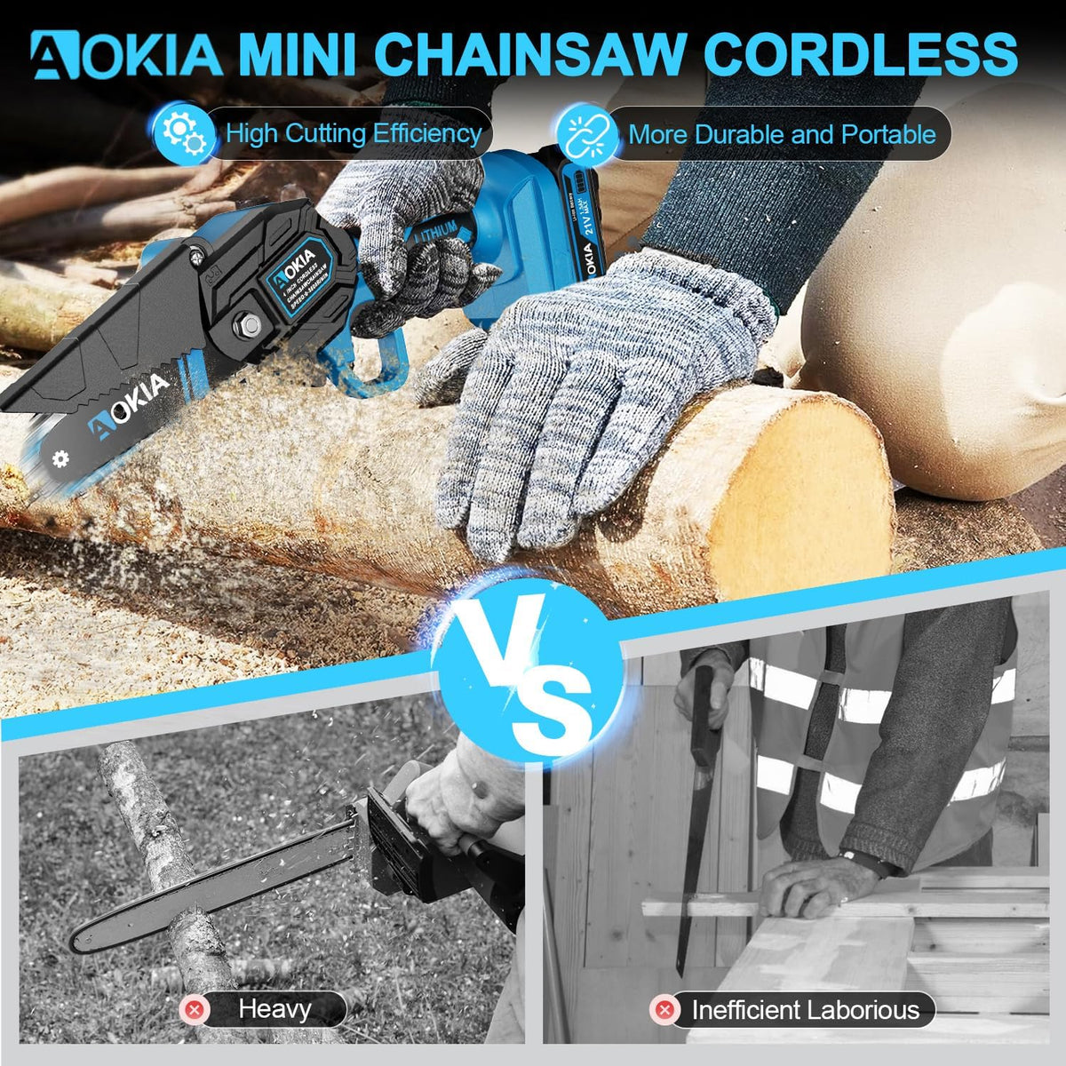 Cordless Mini Chainsaw 21V,4In Electric Chainsaw,Handheld & Portable Power Chain Saw for Tree