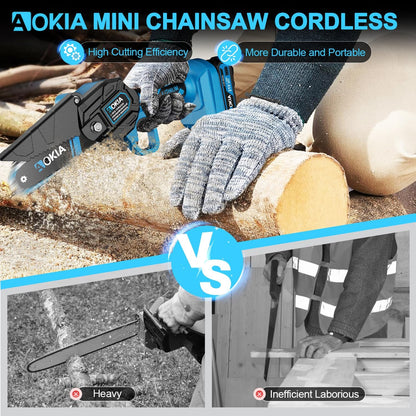 Cordless Mini Chainsaw 21V,4In Electric Chainsaw,Handheld & Portable Power Chain Saw for Tree