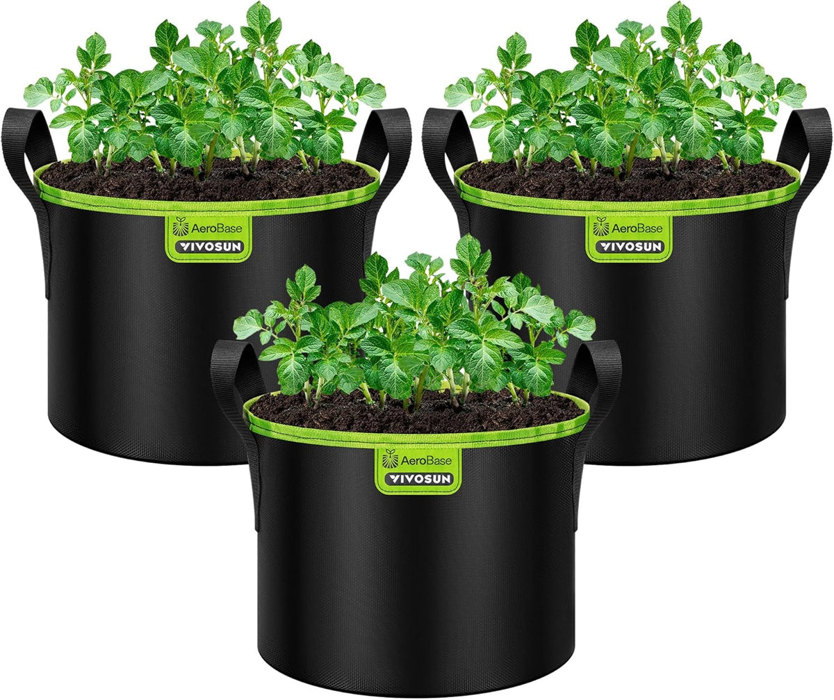 VIVOSUN 3-Pack 5-Gallon AeroBase Grow Bags, Durable Mesh Fabric Plant Container with Breathable