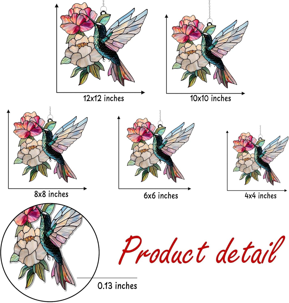 Hummingbird and Peony Acrylic Suncatcher Stained Glass Effect Window Car Hanging Christmas Ornament
