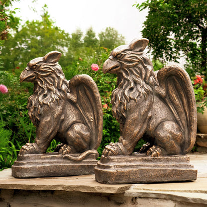 Zaer Ltd. Set of 2 Garden Griffin Statues, Magnesium-Cement Sculptures, 28.3" H Outdoor Entrance