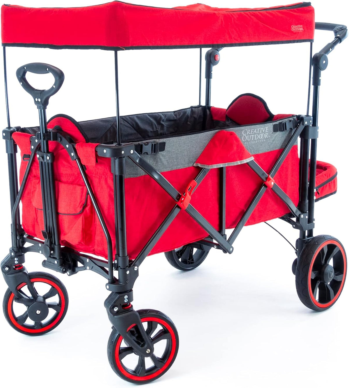Creative Outdoor Push Pull All-Terrain Collapsible Folding Stroller Wagon for Kids, 150lbs Weight