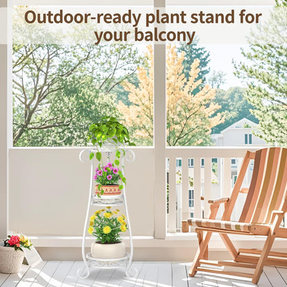 LASZOLA 3 Tier White Metal Plant Stand for Multiple Large Planters Indoor Outdoor Organizer, Heavy