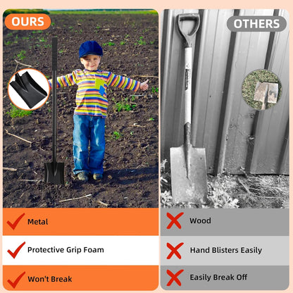 Small Square Shovel 43.3Inches Heavy Duty Garden Tools with Metal Handle, Small Transfer Spade for