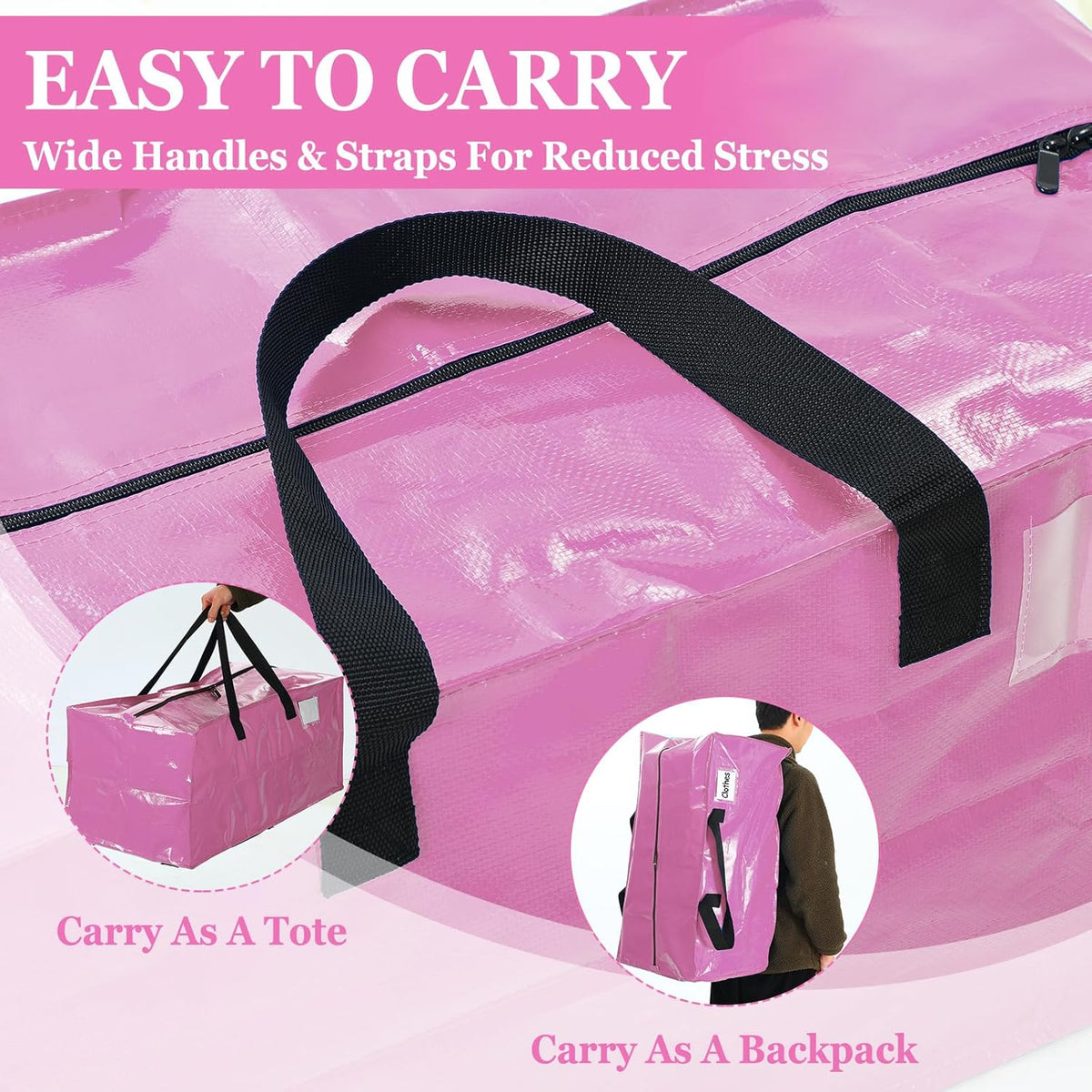 4 Pcs 24 Gallon Large Moving Bags with Zipper and Handles Foldable Storage Duffle Bags Heavy Duty