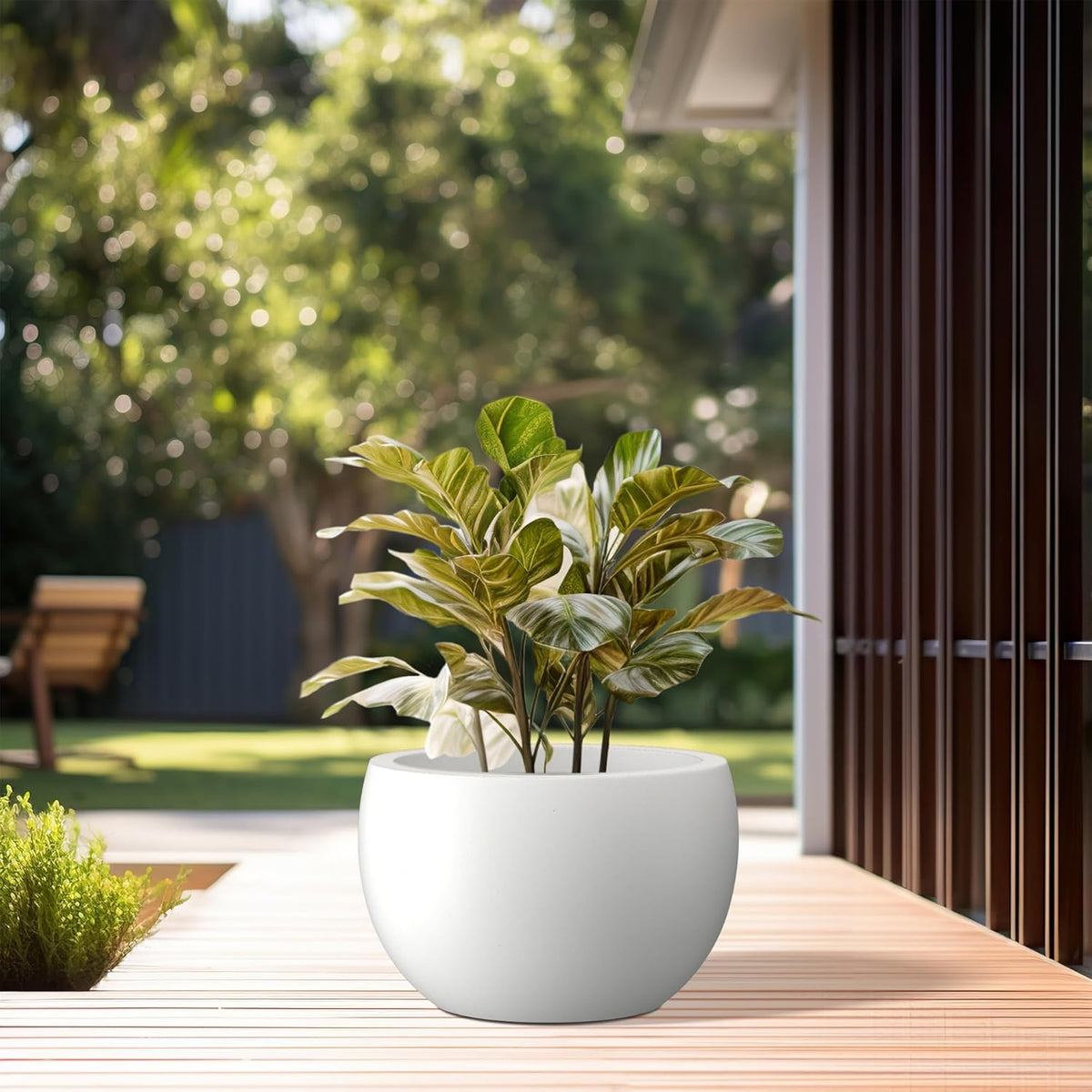 Kante 11.8" Dia Round Concrete Planter, Outdoor/Indoor Large Bowl Plant Pots with Drainage Hole and