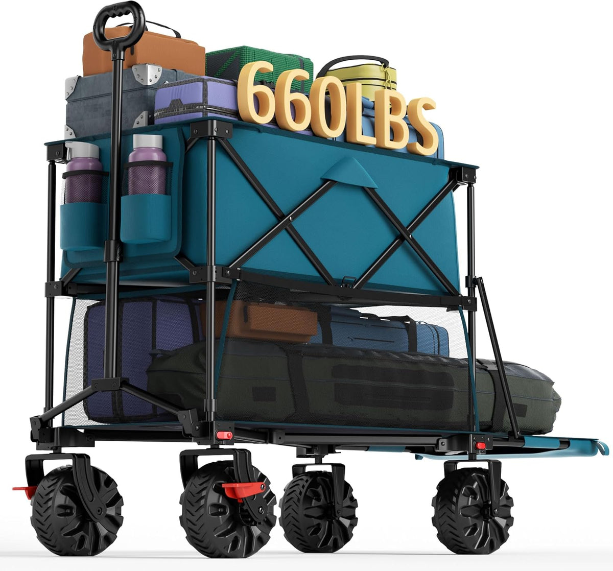 Portal Collapsible Large Double Decker Wagon with Brakes, 660lb Foldable Heavy Duty Utility Wagon