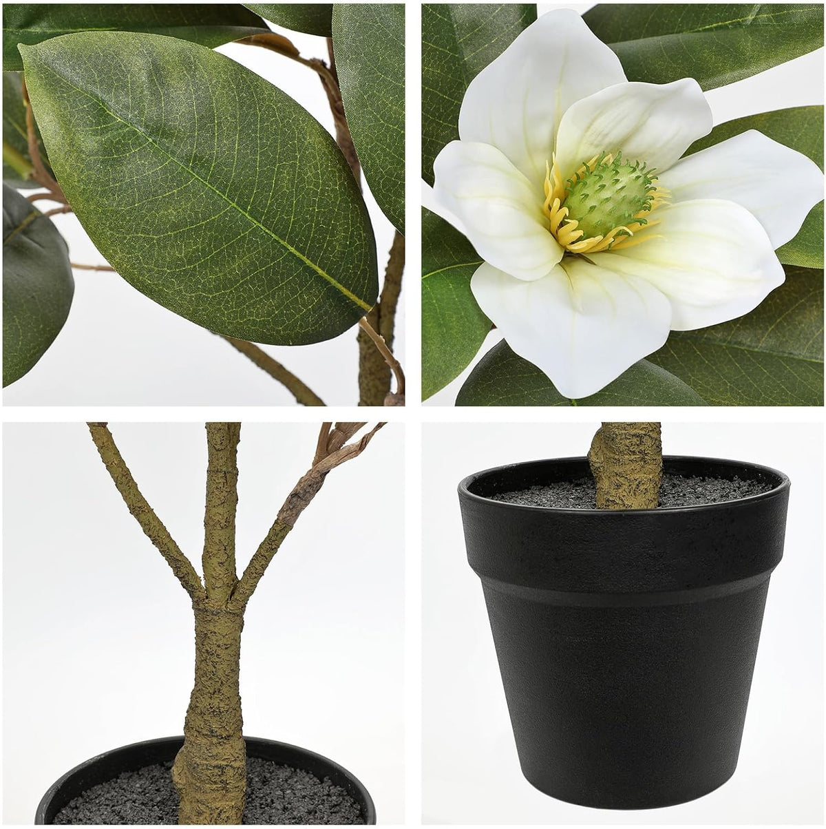 Briful Artificial Magnolia Flower Tree in Black Pot – 26.3in Tall Faux Magnolia Plant with