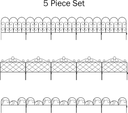 Metal Garden Fencing - Set of 5 Interlocking Panels for Flower Beds and Landscaping - Decorative