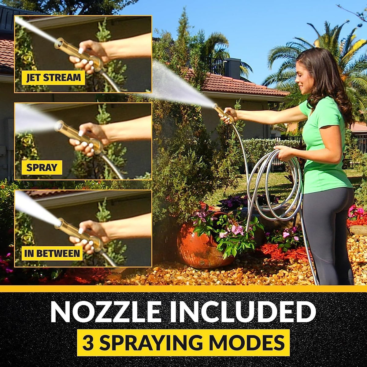 Bionic Steel PRO 75ft Garden Hose with Nozzle, 304 Stainless Steel Metal 75ft Water Hose Flexible