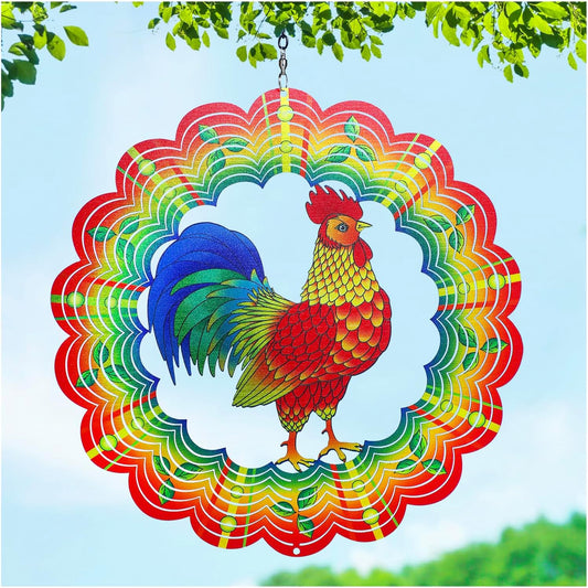 Chicken Wind Spinners Chicken Gifts for Women/Men 12 inch 3D Stainless Steel Hanging Wind Spinner