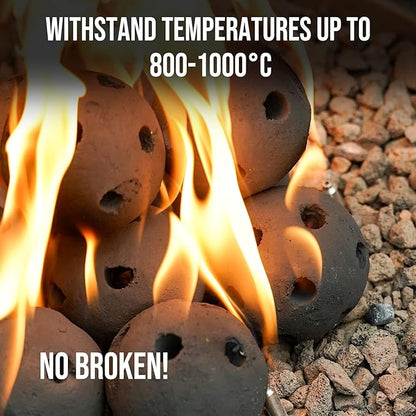 Skyflame Hollow Ceramic Fireplace Balls, Set of 15 Round Fire Stones Set for Indoor and Outdoor