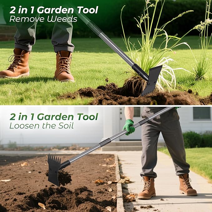 Walensee Weed Puller Tool with Long Handle, 64inch Manual Weeder Remover Tool, 7-Tines Weed Rake