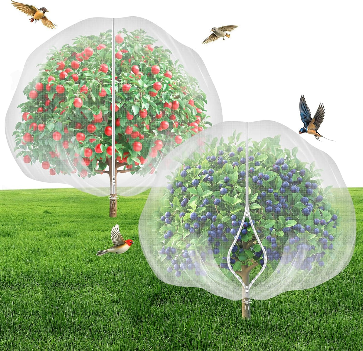 Fruit Tree Netting with 2-Way Zipper & Drawstring - 6.4'x6.4' Garden Plant Net Pest Barrier to