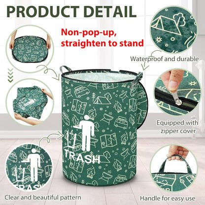 1 Pack Collapsible Trash Can Camping with Zippered Lid Foldable Storage Bin Portable Garbage Can