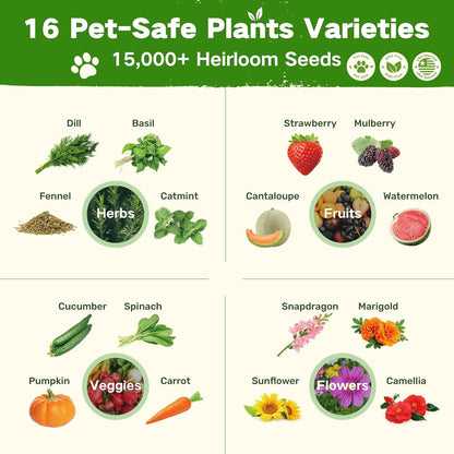 Lush&Dew Pet-Friendly Heirloom Seed Bank, Gardening Gifts for Women Men, 16 Varieties 15,000+