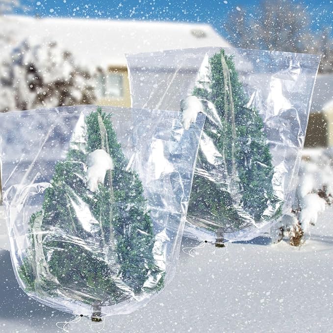 ANPHSIN 2 Pcs Extra Large Winter Plant Cover Freeze Protection - 71" x 83" Plastic Plant Frost Bags