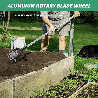 Rotary Garden Tool, Adjustable Hand Tiller, Long Handle Cultivator for Aerating, Weeding, Planting