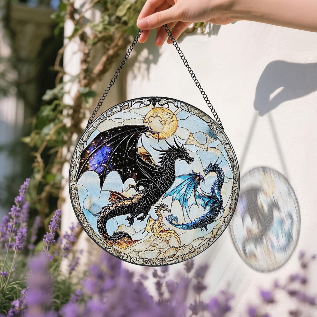 Dragon Stained Glass Window Hanging, 8 Inch Sun Catchers Indoor Window, Suncatchers for Windows