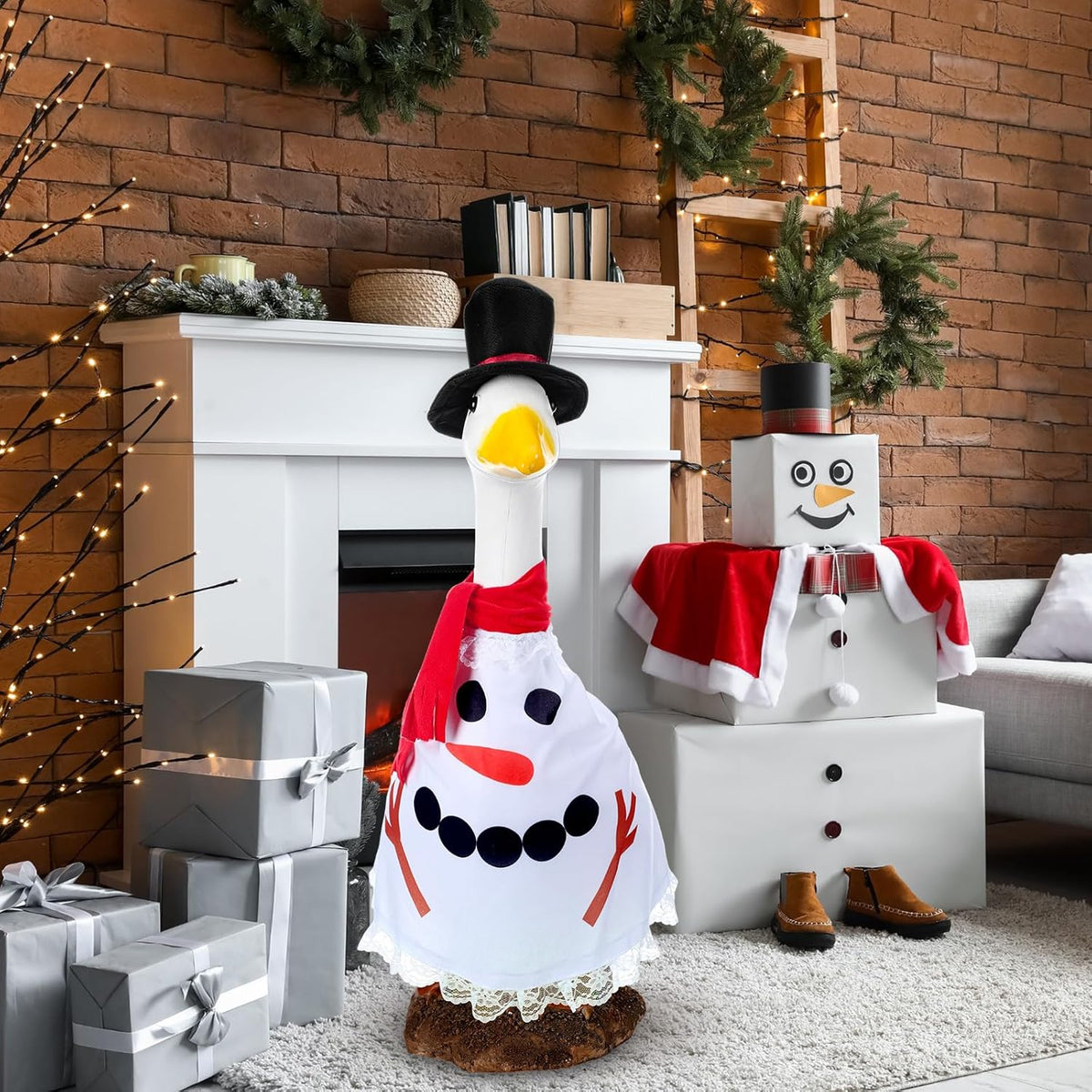 Christmas Snowman Goose Outfit Clothes for 23" High Cement or Plastic Goose Lawn Clothing Porch