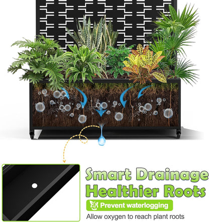 15.7"×70.9"×35.4" Metal Raised Garden Bed with Trellis and Wheels - Tall Trellis Planter Box for